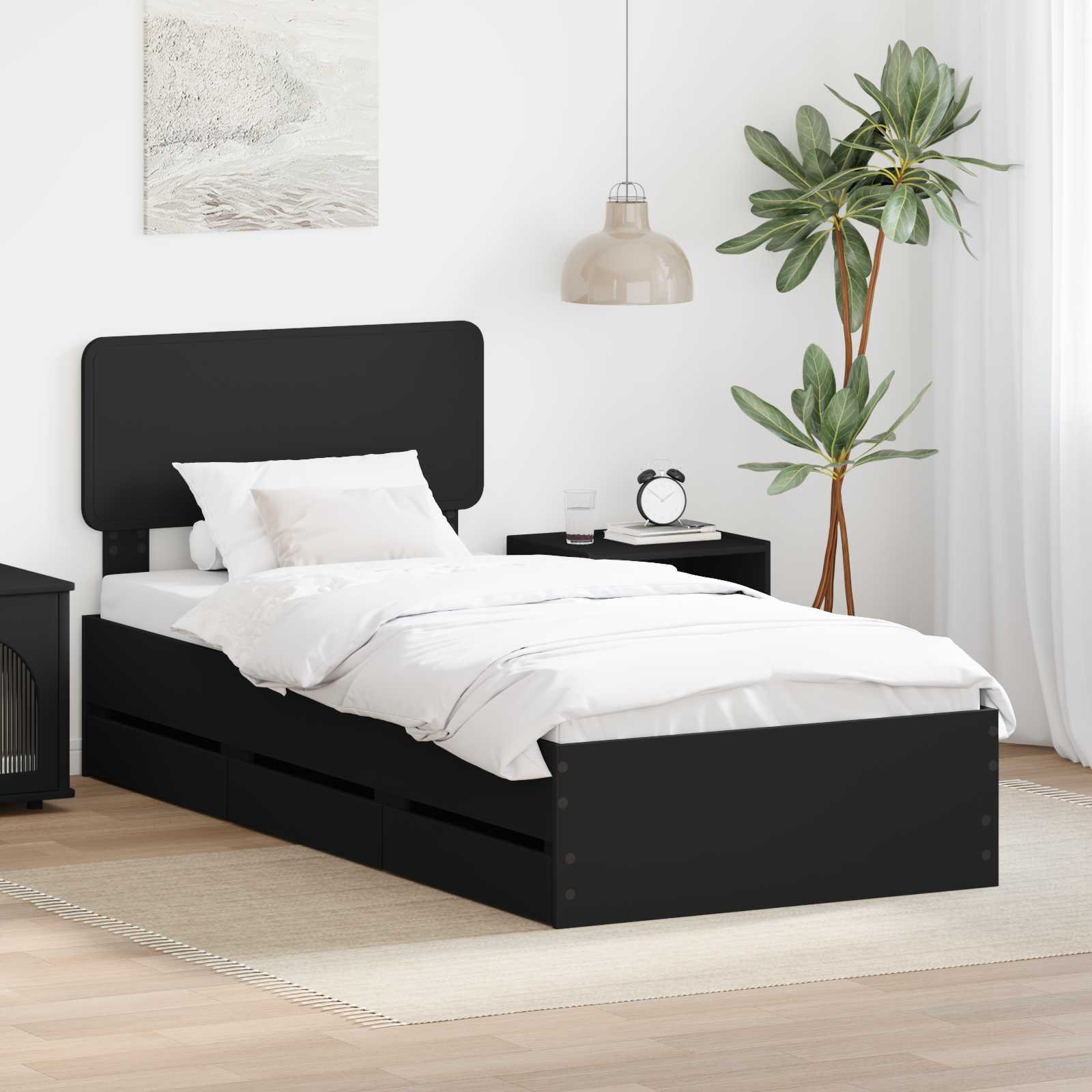 vidaXL Cadru de pat cu sertar Negru 100 x 200 cm Lemn prelucrat