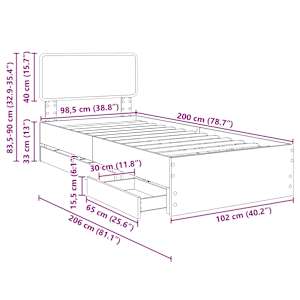 Rám postele se zásuvkou Uzený Dub 100 x 200 cm Dřevěný materiál - obrázek 14