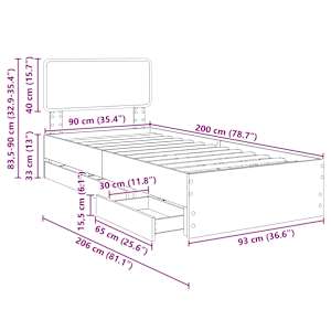 Rám postele s čelo Sonoma dub 90 x 190 cm Dřevěný materiál - obrázek 14