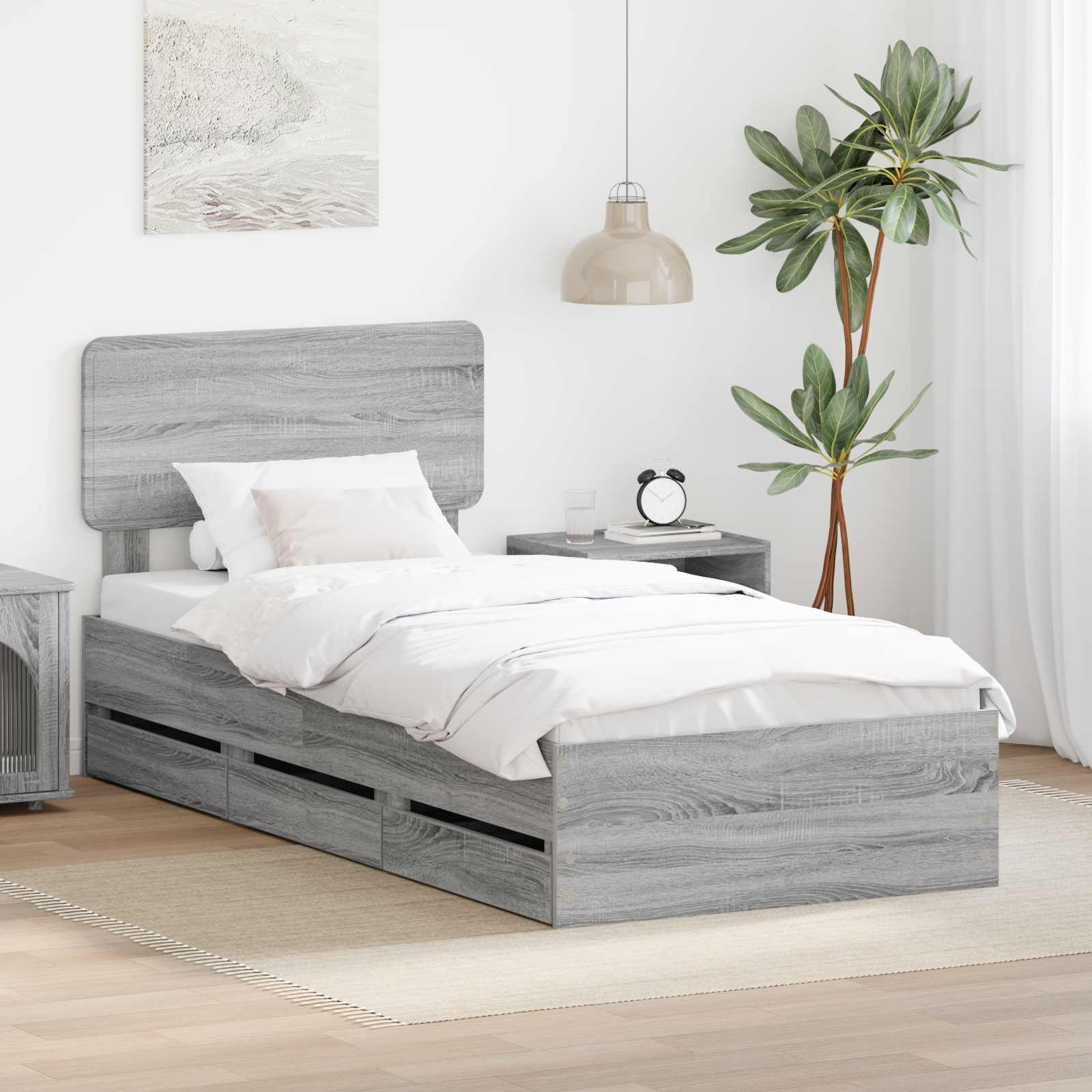 vidaXL Cadru de pat cu sertar Sonoma gri 90 x 200 cm Lemn prelucrat