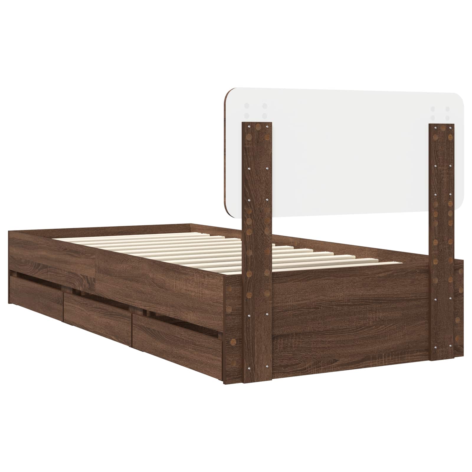 Voodi raam sahtliga peaga Pruun tamme 90 x 190 cm Inseneripuit 125 Kõik vajalik sinu aeda ja koju! Voodi raam sahtliga peaga Pruun tamme 90 x 190 cm Inseneripuit - Image 10