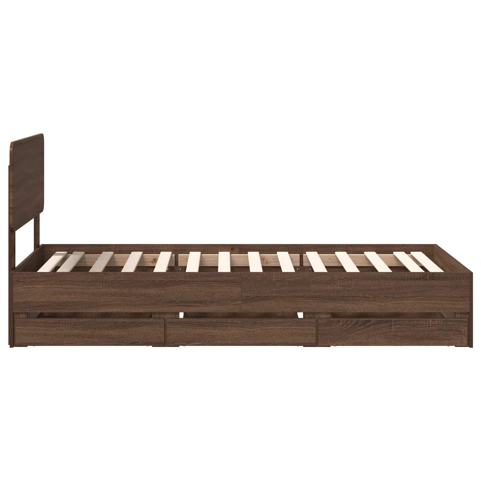 Voodi raam sahtliga peaga Pruun tamme 90 x 190 cm Inseneripuit 124 Kõik vajalik sinu aeda ja koju! Voodi raam sahtliga peaga Pruun tamme 90 x 190 cm Inseneripuit - Image 9