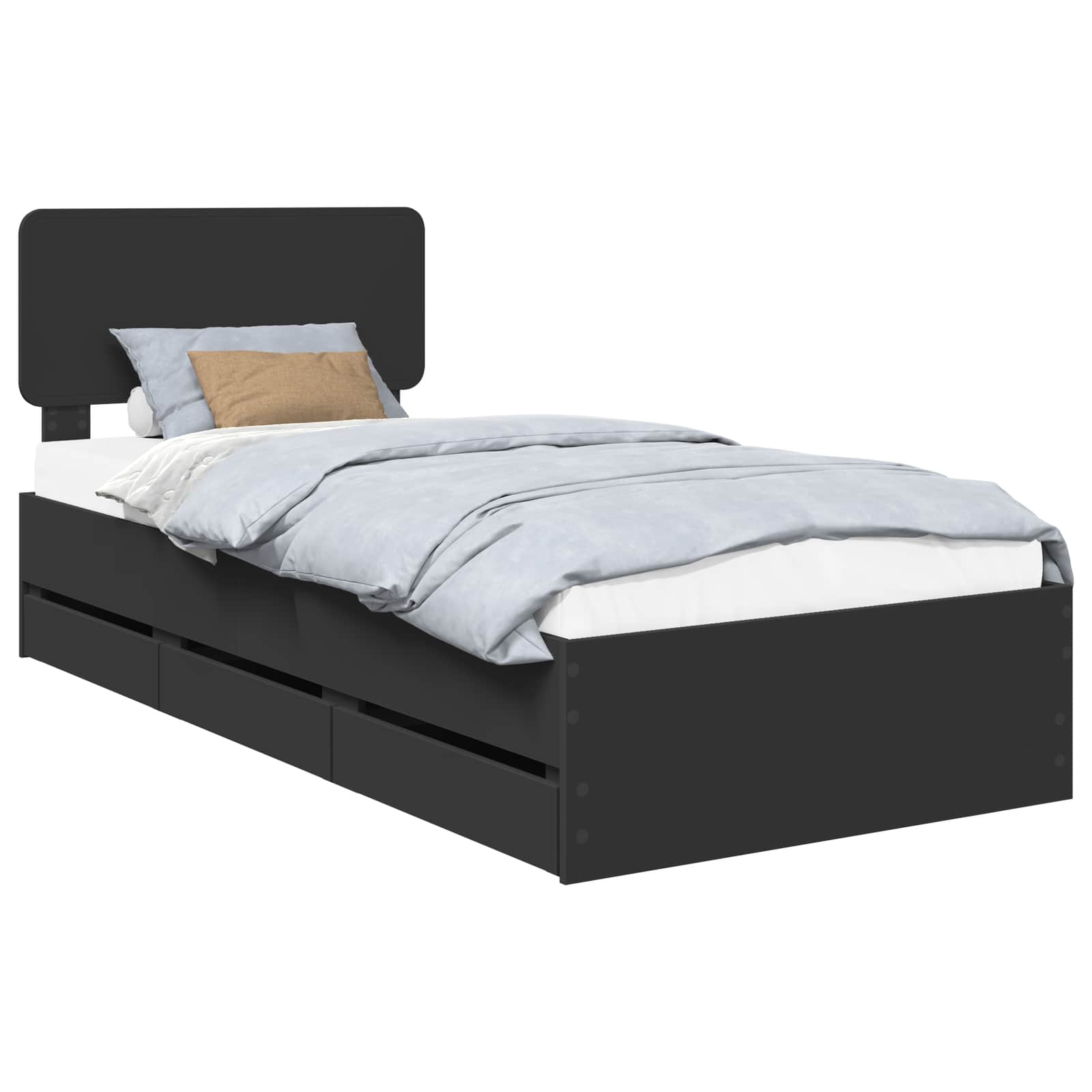 vidaXL Voodi raam peaga sahtliga Must 90 x 200 cm Töödeldud puit-image-3412228