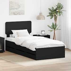 Rám postele s čelo Černý 75 x 190 cm Dřevěný materiál - obrázek 1