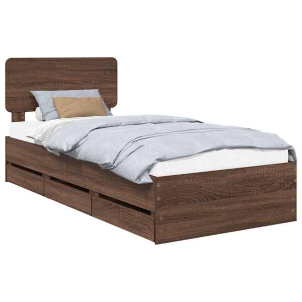 vidaXL Voodi raam sahtliga peaga Pruun tamm 75 x 190 cm T&ouml;&ouml;deldud puit