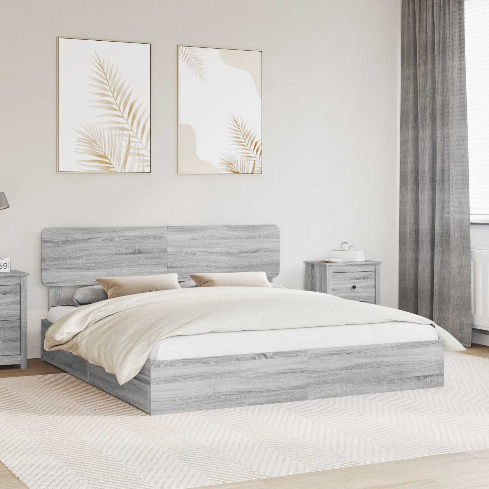 vidaXL Pat cu storage cu sertar Gri Sonoma 200 x 200 cm Lemn compozit