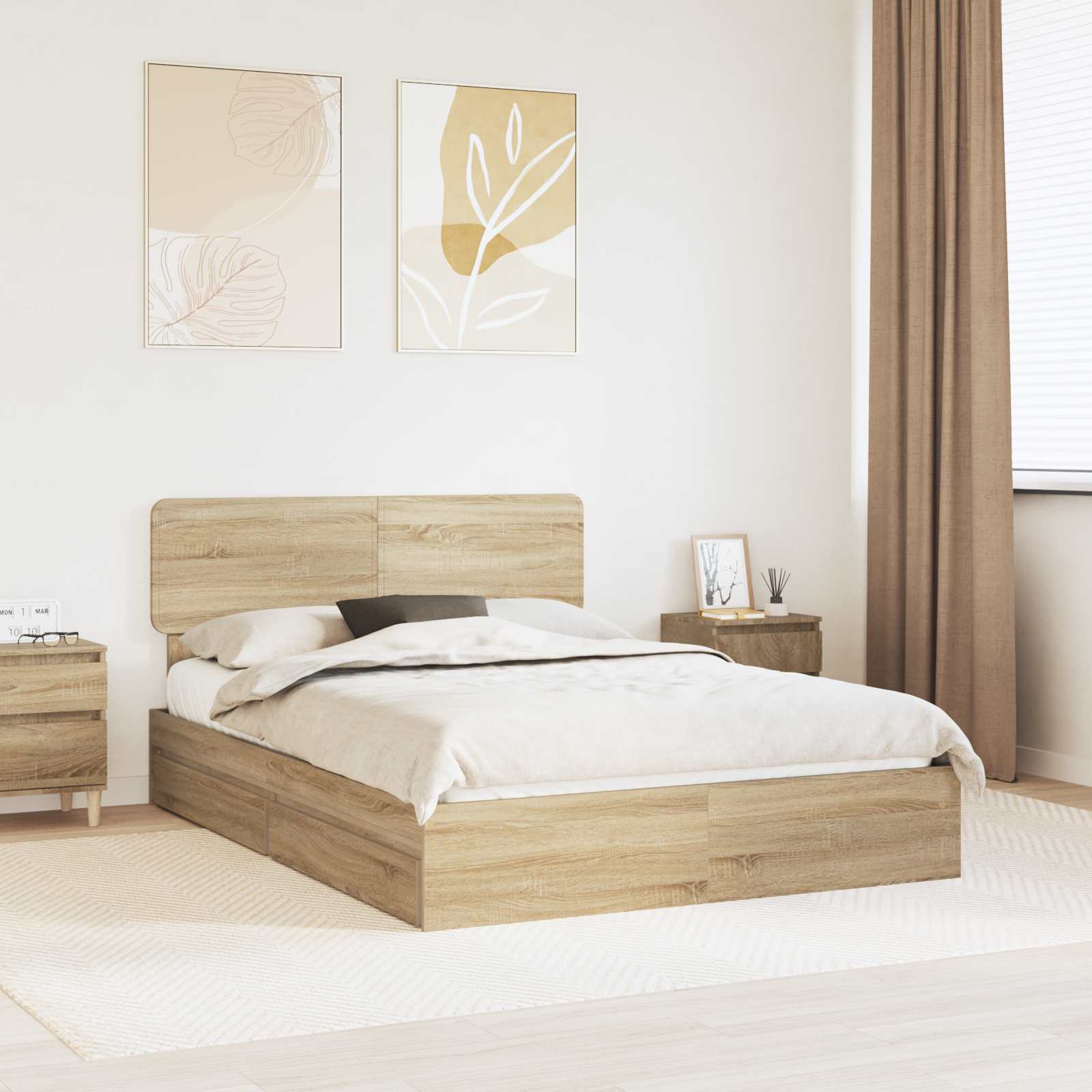 vidaXL Pat cu storage Stejar Sonoma 150 x 200 cm Lemn compozit
