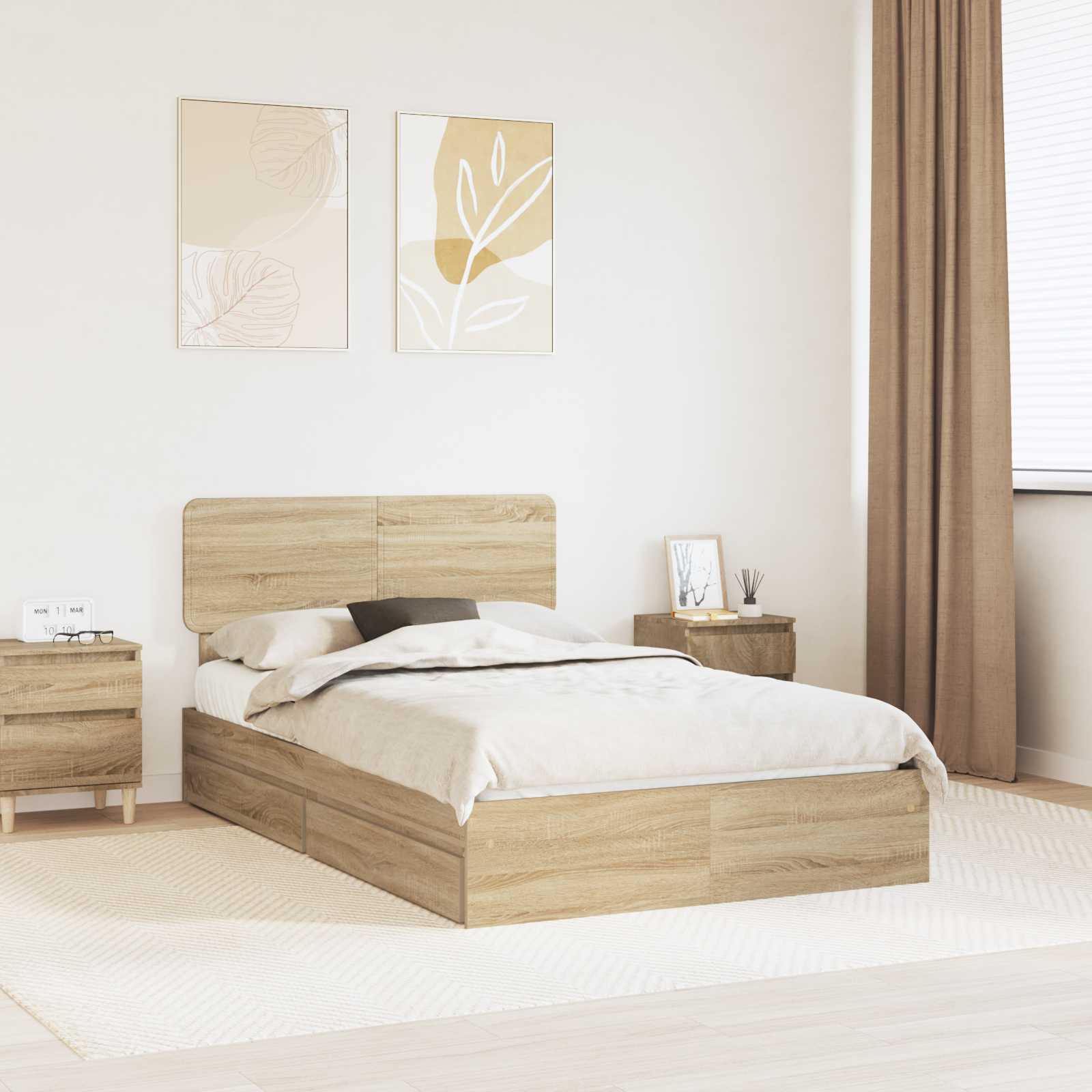 Opslag bed met lade Sonoma Eiken 135 x 190 cm Bewerkt hout