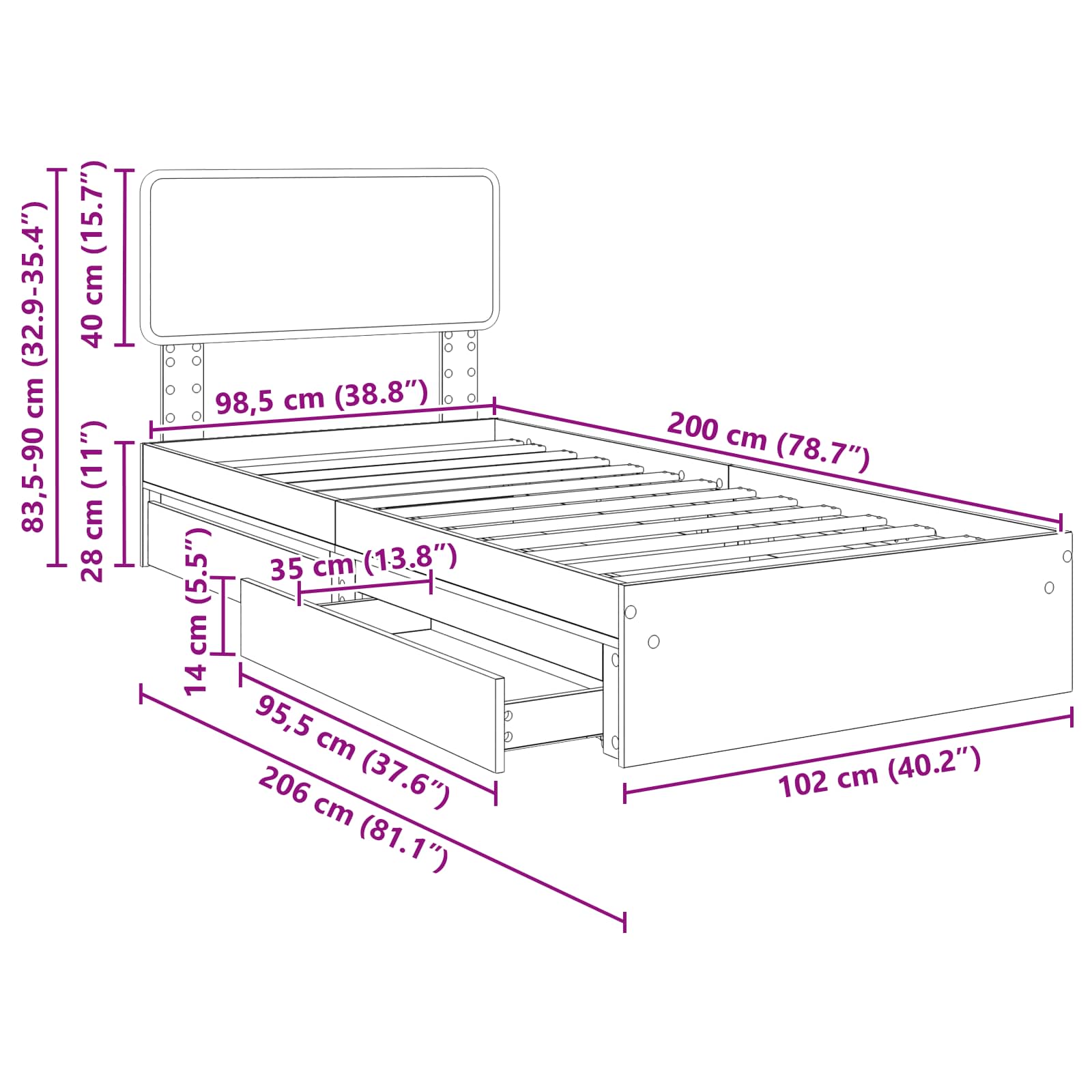 Storage Bed size guide