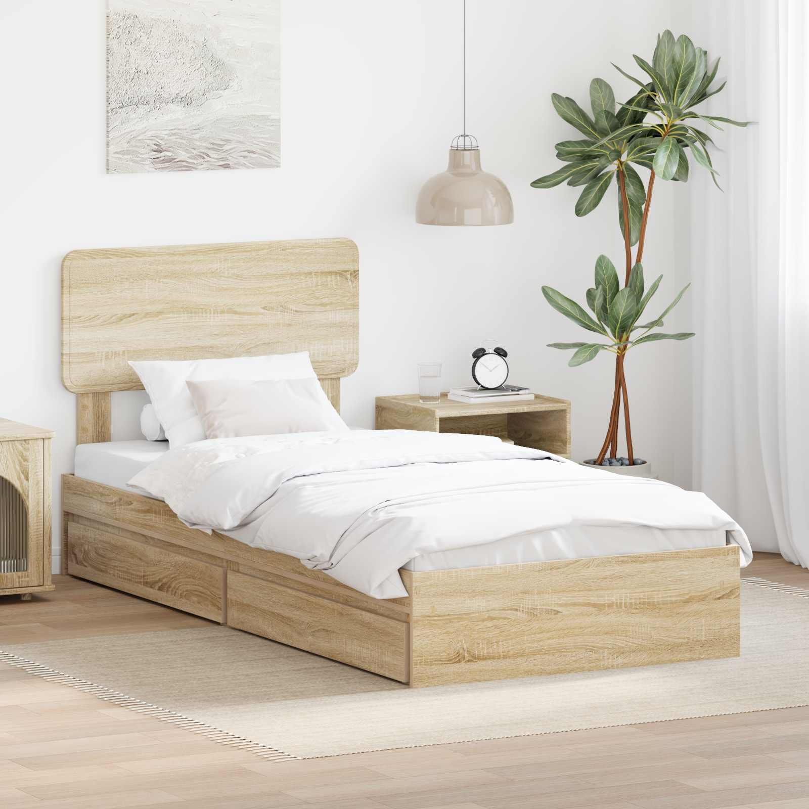 vidaXL Pat cu storage Stejar Sonoma 90 x 200 cm Lemn compozit