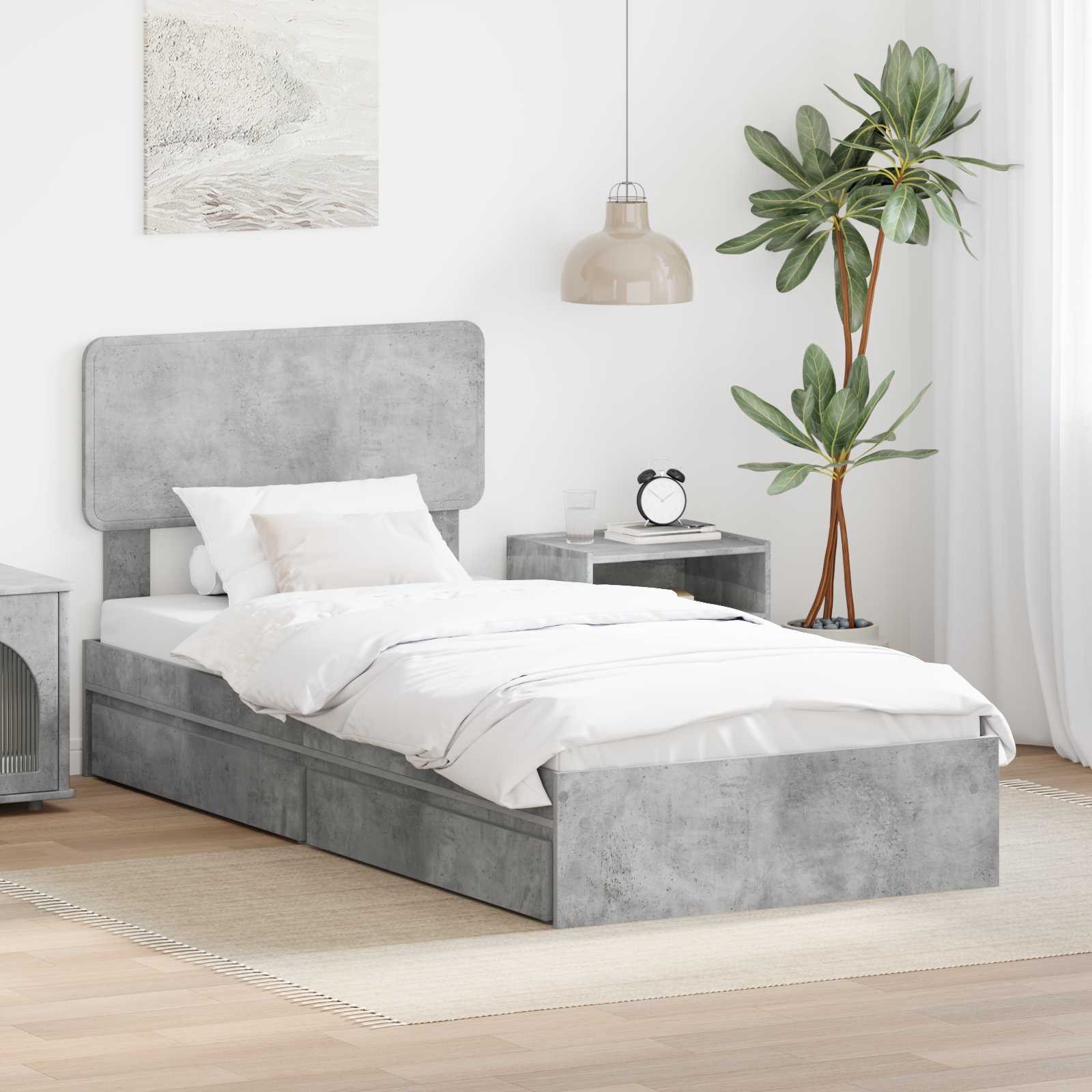 vidaXL Pat cu storage Gri din beton 90 x 190 cm Lemn compozit