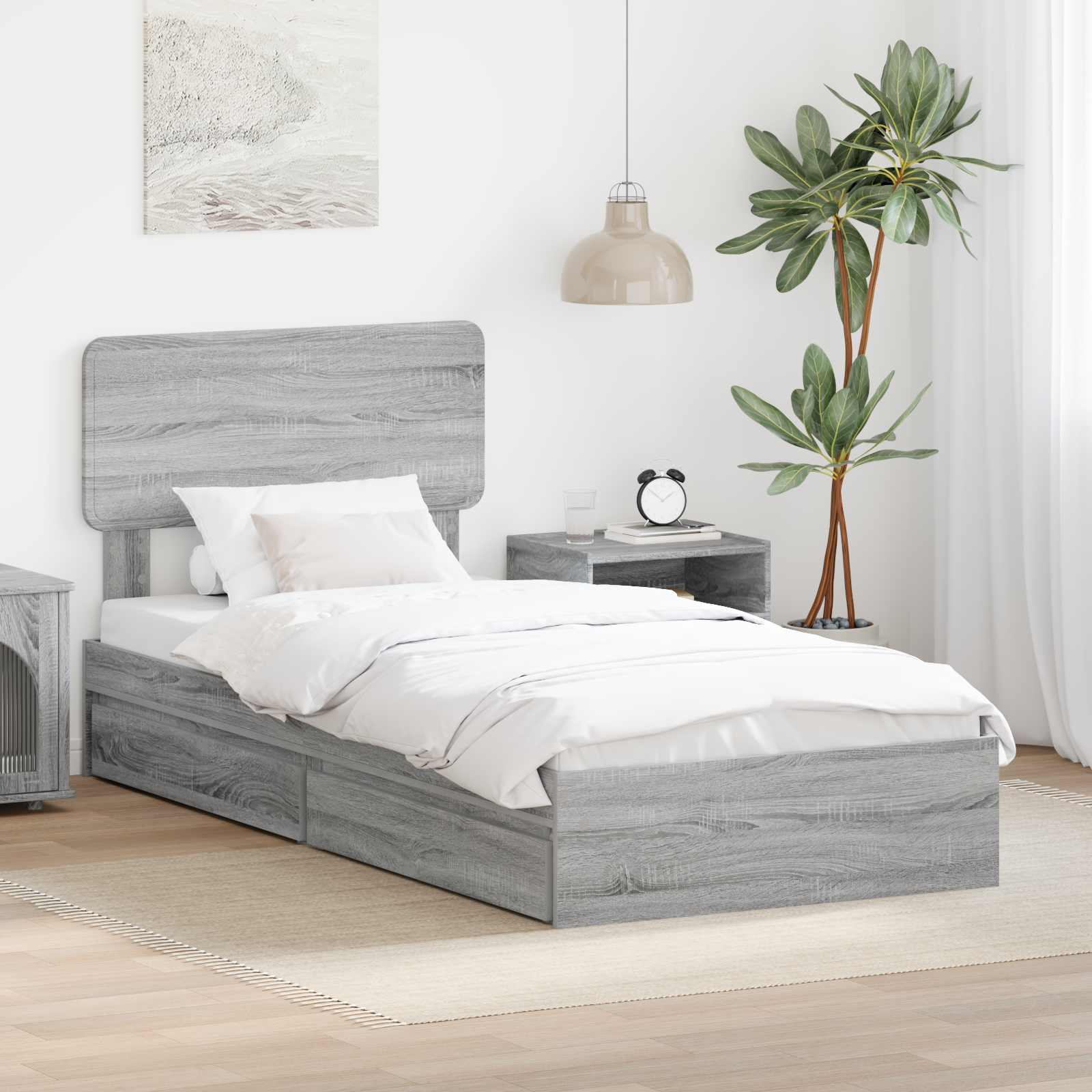 Cama con almacenamiento con cabecera Gris Sonoma 75 x 190 cm