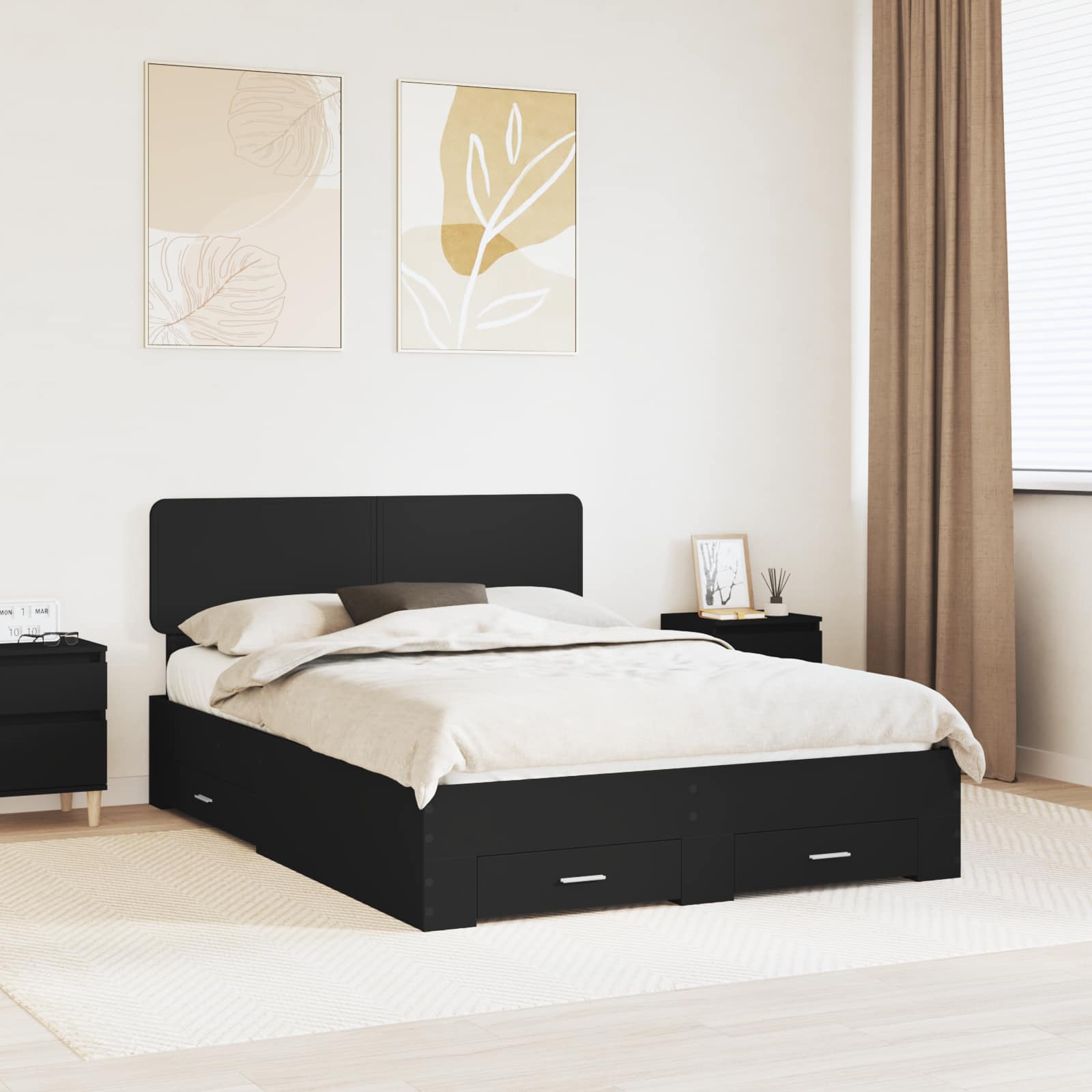 vidaXL Sängyn runko laatikon kanssa Musta 140 x 190 cm Tekninen puu