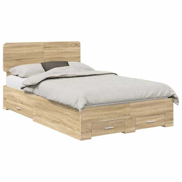 vidaXL Voodi raam sahtliga peaga Sonoma tamm 120 x 200 cm Tehispuit