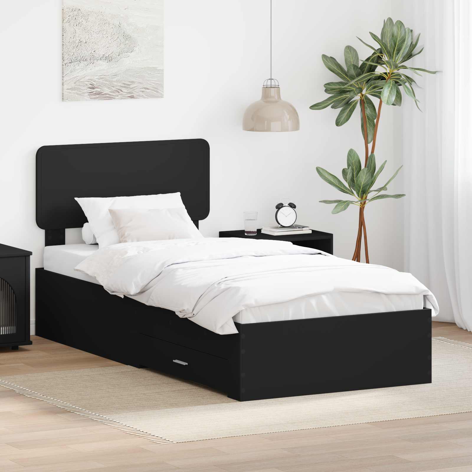vidaXL Cadru de pat cu headboard Negru 100 x 200 cm Lemn compozit