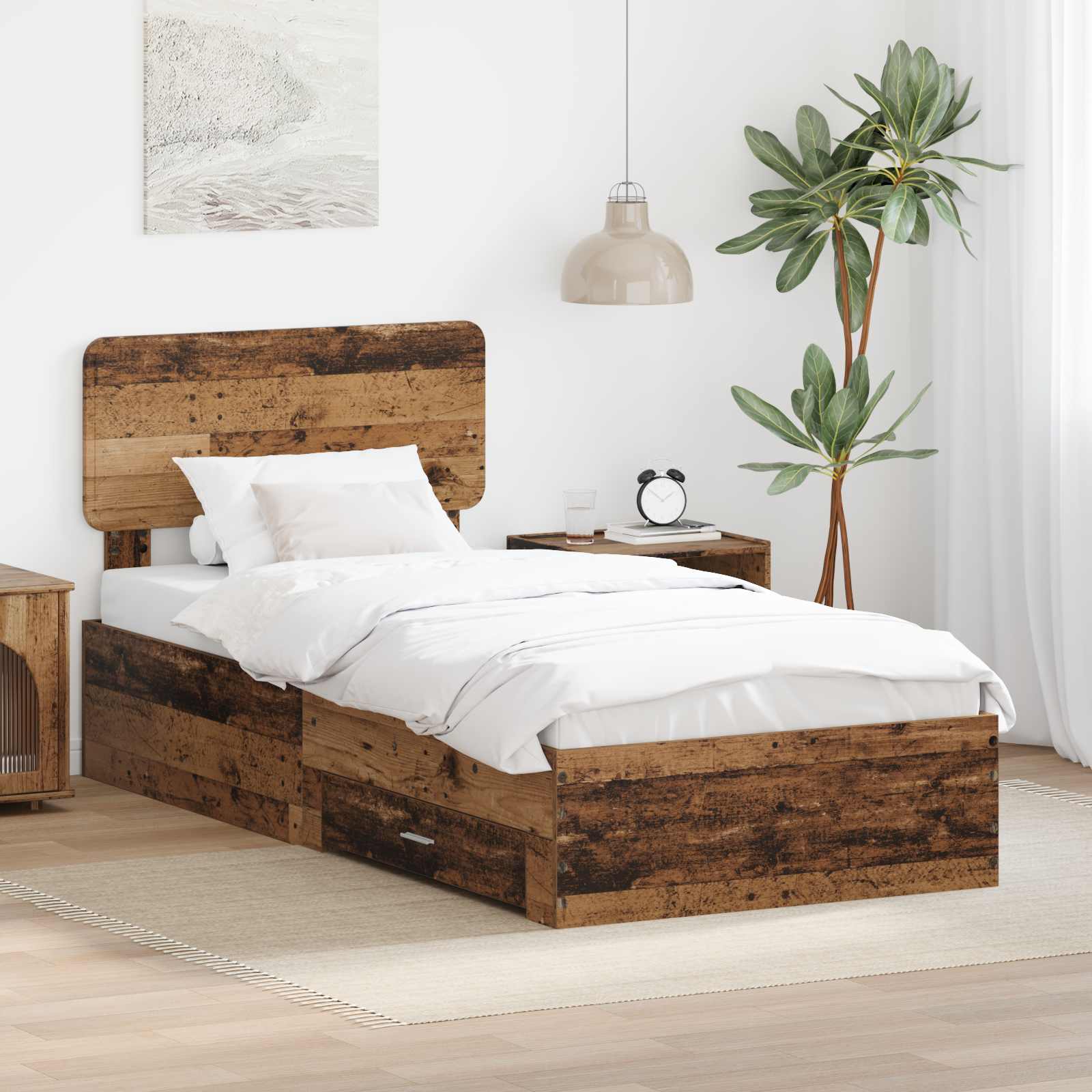 vidaXL Bettrahmen mit Kopfteil Altholz 90 x 190 cm Holzwerkstoff