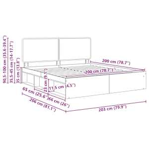 Rám postele s čelo Beton 200 x 200 cm Masivní borové dřevo - obrázek 13