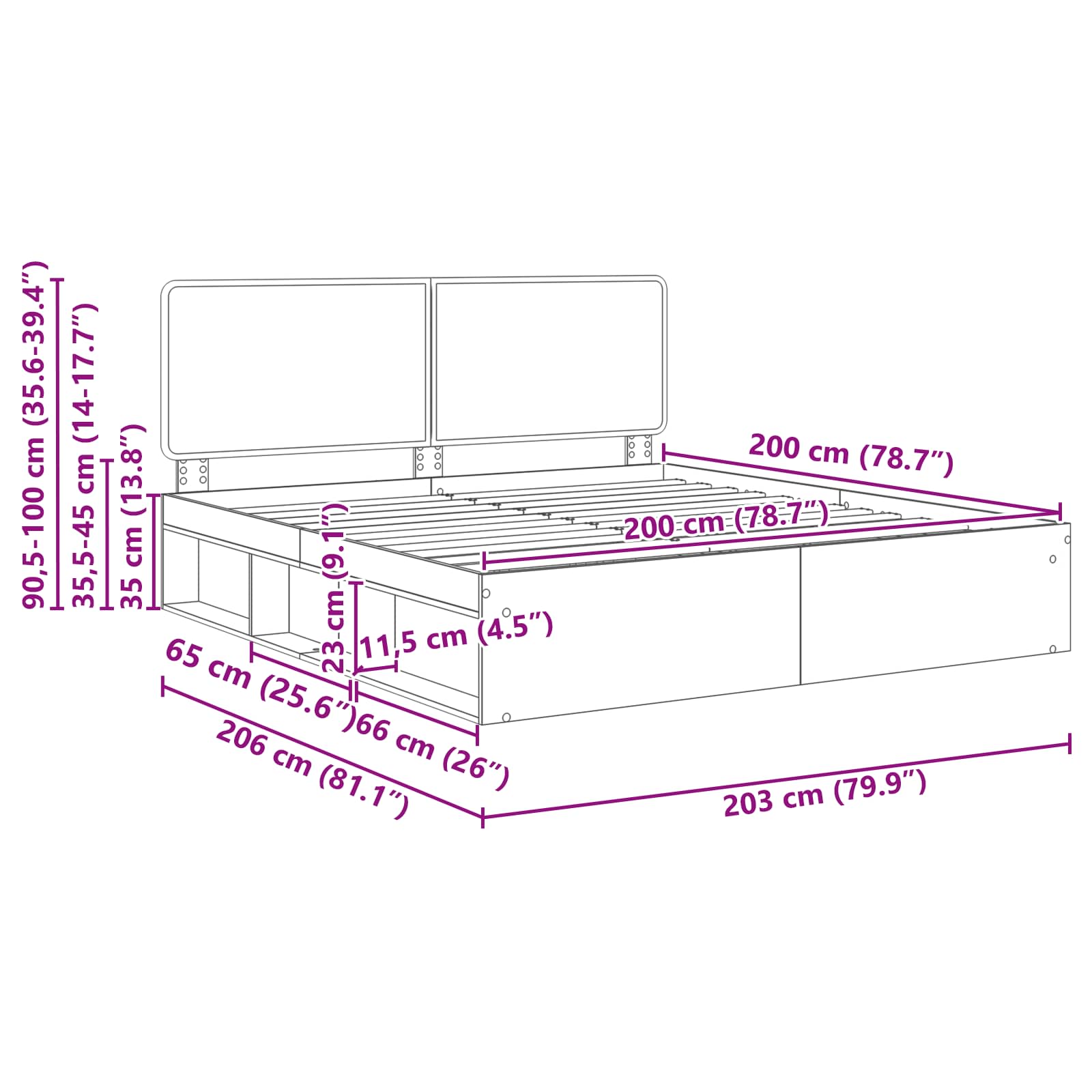 Bed Frame Solid Pine Wood size guide