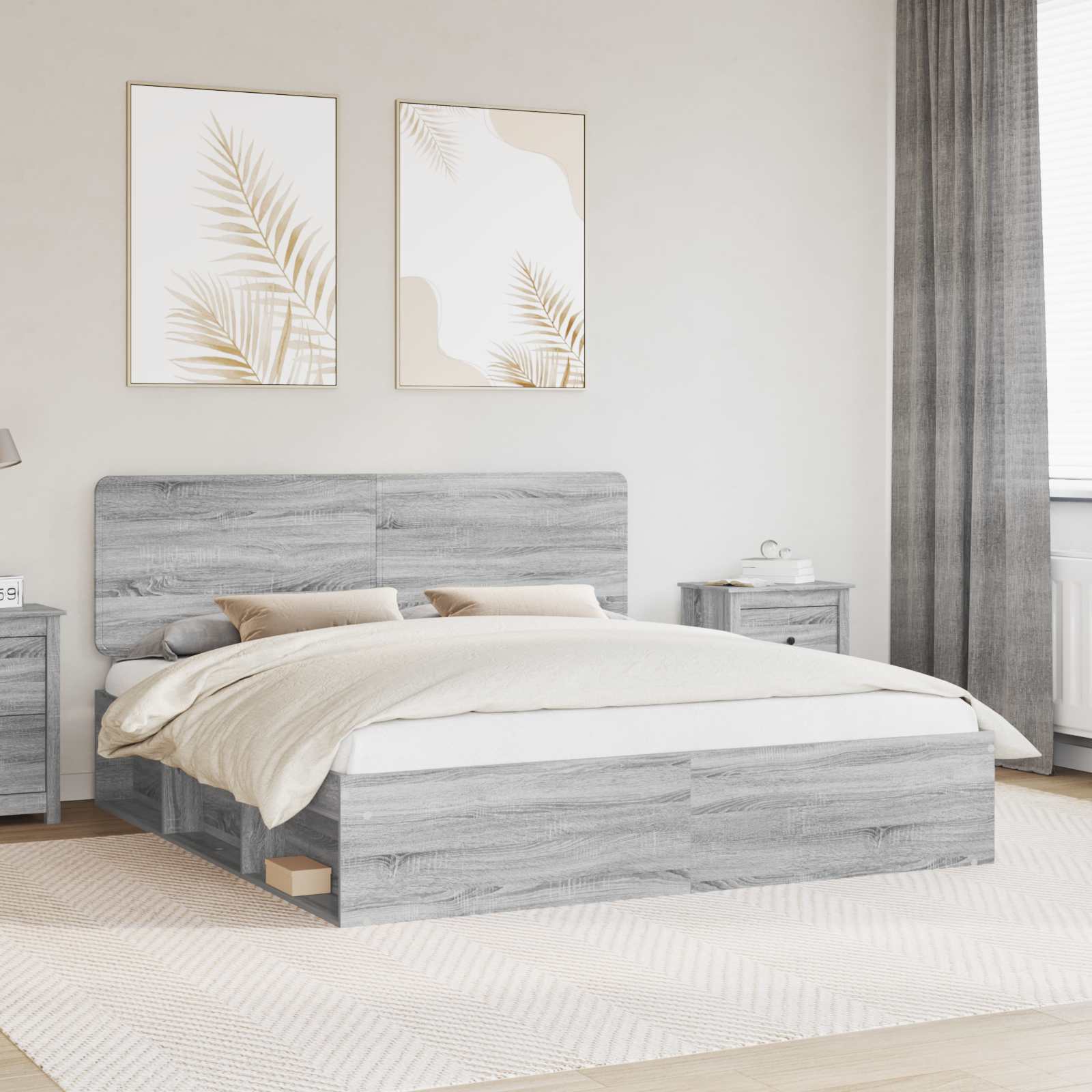 vidaXL Cadru de pat Gri Sonoma 180 x 200 cm Lemn de pin masiv