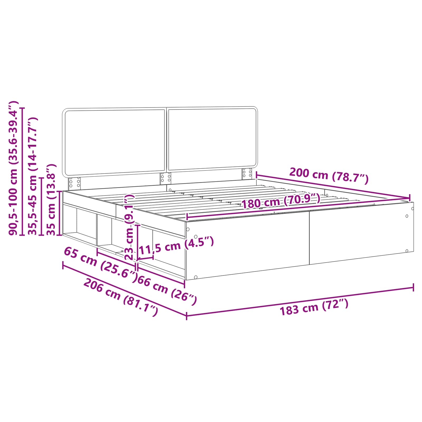 Bedframe Grijs Sonoma 180 x 200 cm Massief grenenhout image 13