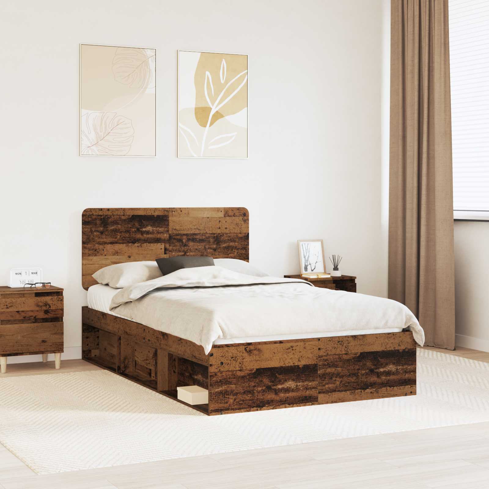 vidaXL Cadru de pat Lemn vechi 135 x 190 cm Lemn de pin masiv