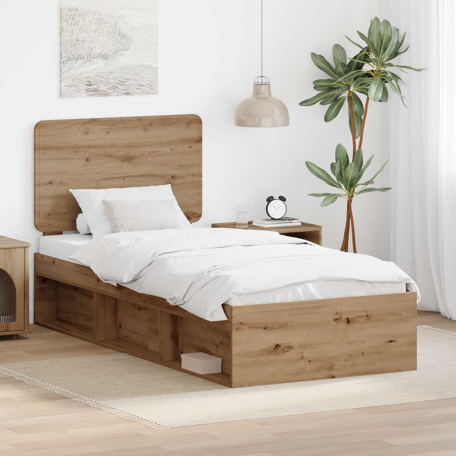vidaXL Cadru de pat Stejar artizanal 100 x 200 cm Lemn de pin masiv