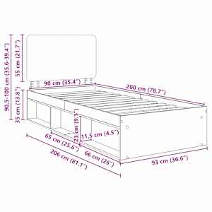 Rám postele s čelo Hnědý dub 90 x 200 cm Masivní borové dřevo - obrázek 13