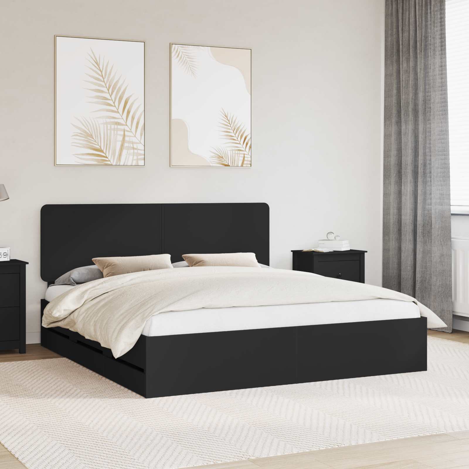 vidaXL Cadru de pat cu sertar Negru 200 x 200 cm Lemn Ingineresc