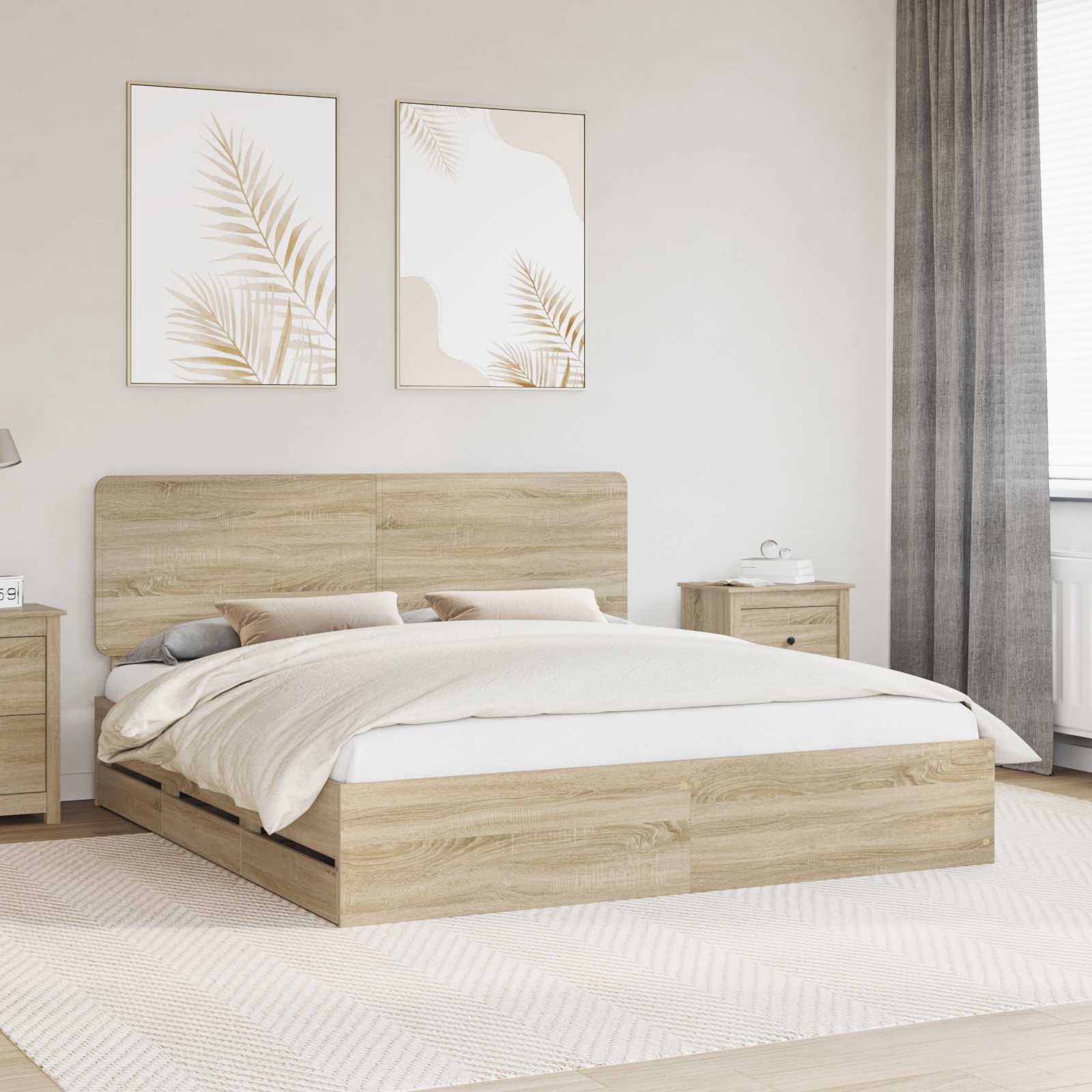 vidaXL Cadru de pat Stejar Sonoma 200 x 200 cm Lemn Ingineresc