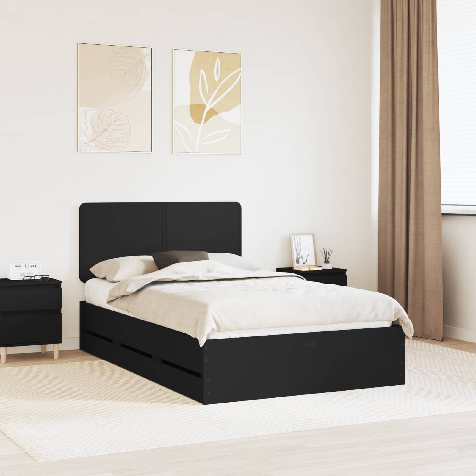 vidaXL Cadru de pat cu sertar Negru 120 x 190 cm Lemn Ingineresc