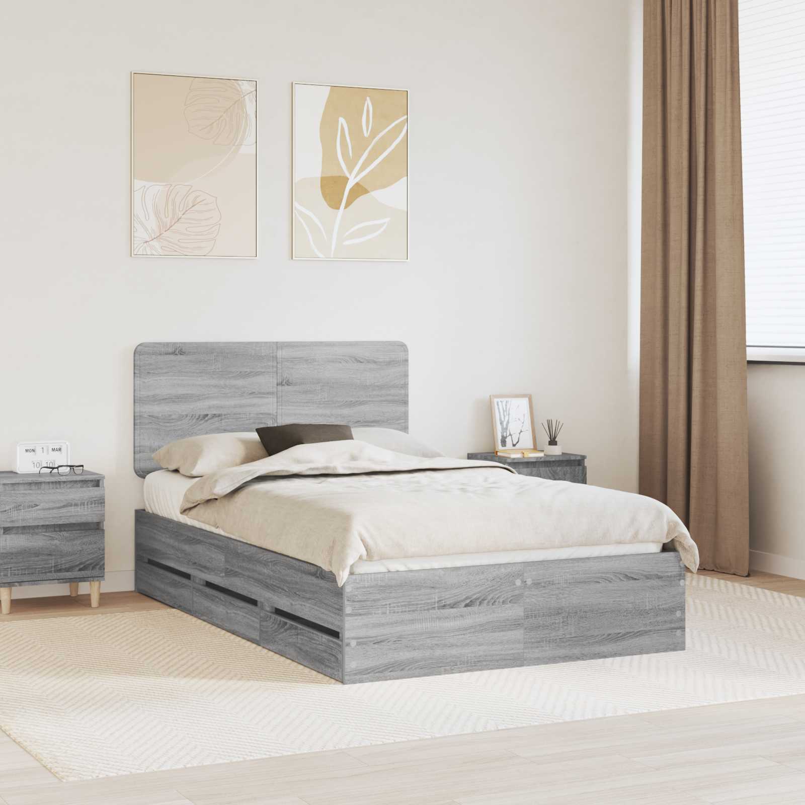 vidaXL Cadru de pat cu sertar Gri Sonoma 120 x 190 cm Lemn Ingineresc