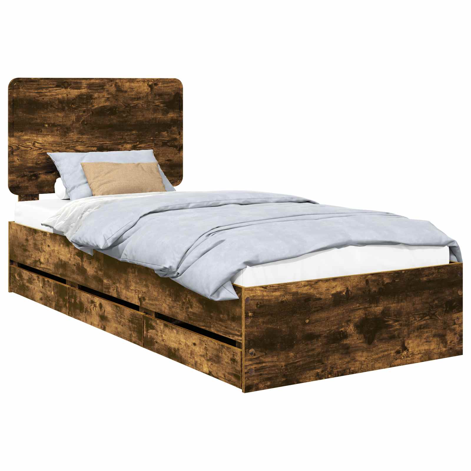 vidaXL Bedframe met lade Gerookt eiken 90 x 200 cm Ingenieurshout, foto 3