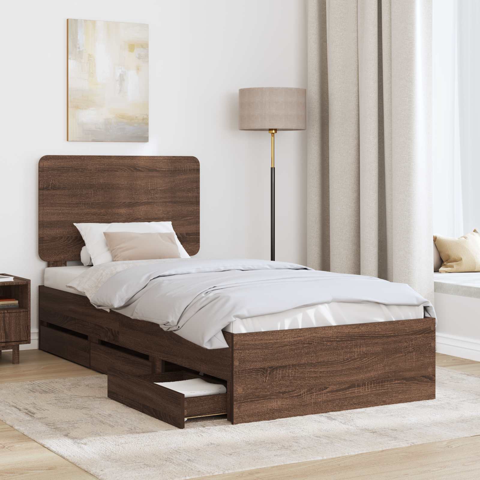 Voodi raam sahtliga peaga Pruun tamme 90 x 190 cm Inseneripuit 26 Kõik vajalik sinu aeda ja koju! Voodi raam sahtliga peaga Pruun tamme 90 x 190 cm Inseneripuit - Image 3