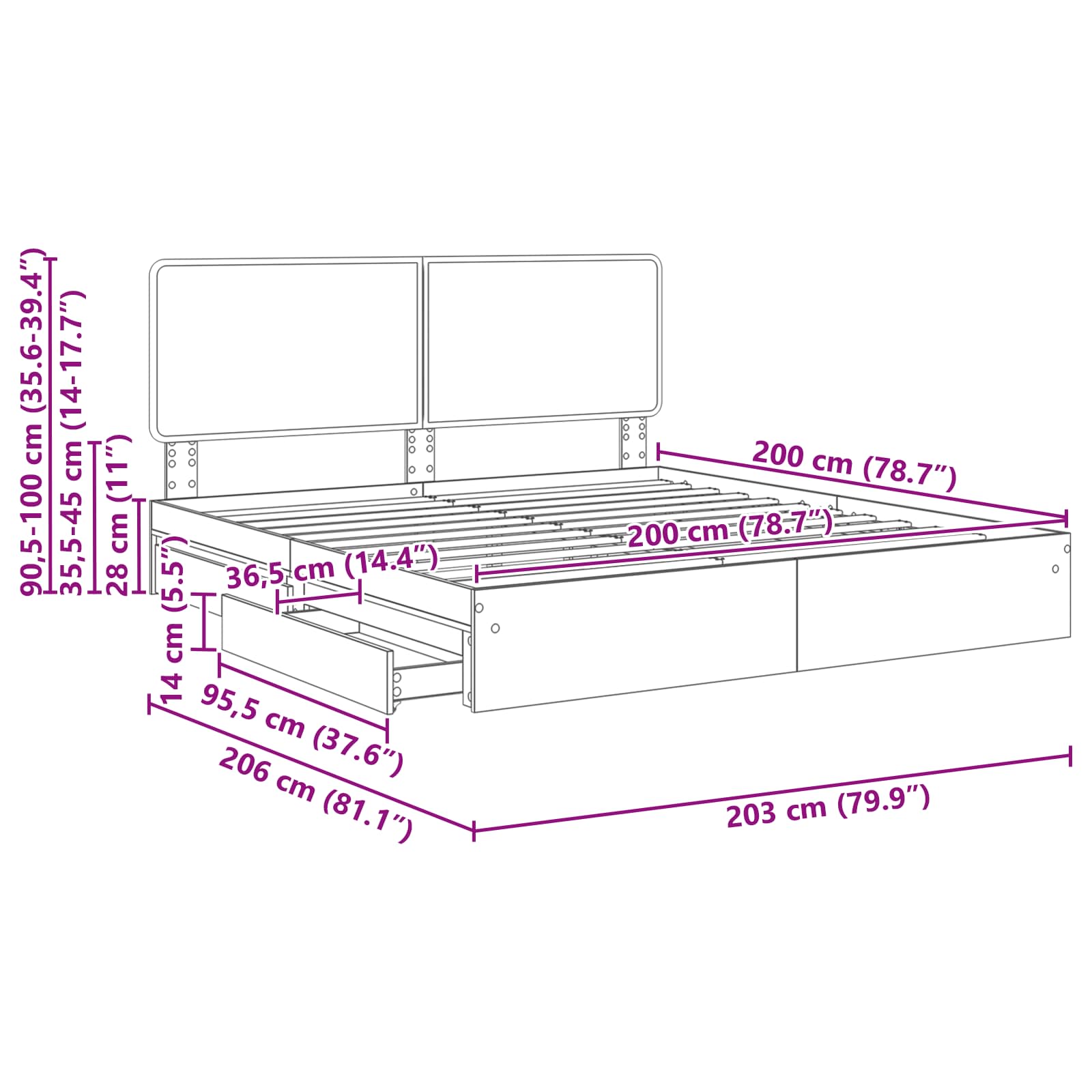 Postel s úložným prostorem Černá 200 x 200 cm kompozitní dřevo - obrázek 14