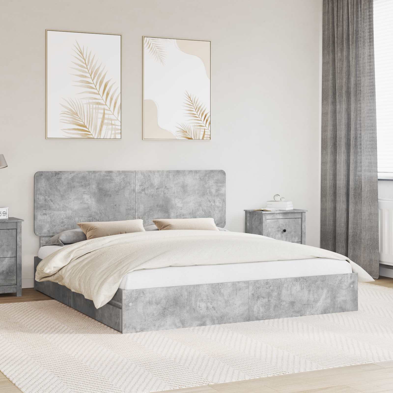 vidaXL Pat cu storage Gri din beton 200 x 200 cm Lemn compozit