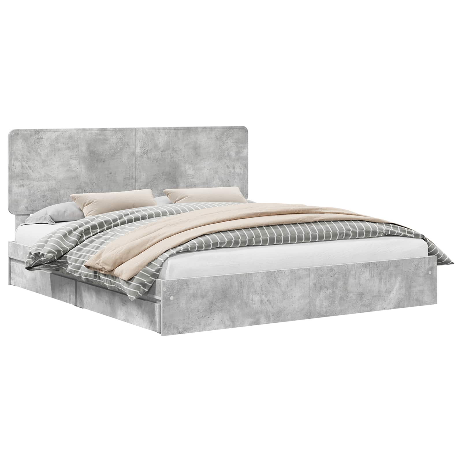 vidaXL Opslag bed met lade Beton Grijs 200 x 200 cm Bewerkt hout, foto 3