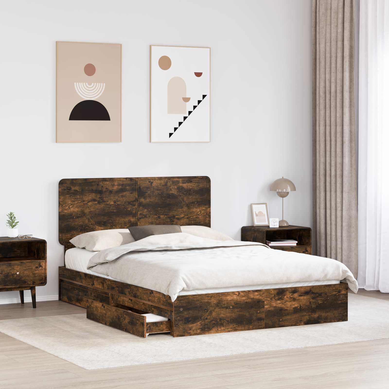 Opslag bed met lade Gerookt eiken 160 x 200 cm Bewerkt hout | luizaXL | Dé meubelwinkel voor elk interieur Opslag bed met lade Gerookt eiken 160 x 200 cm Bewerkt hout - Afbeelding 3