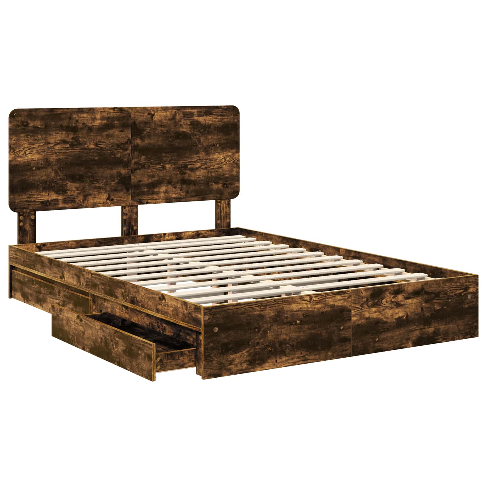 Opslag bed met lade Gerookt eiken 160 x 200 cm Bewerkt hout | luizaXL | Dé meubelwinkel voor elk interieur Opslag bed met lade Gerookt eiken 160 x 200 cm Bewerkt hout - Afbeelding 5