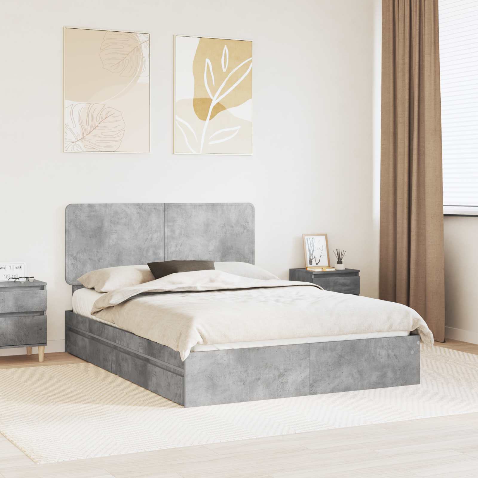 vidaXL Pat cu storage Gri din beton 150 x 200 cm Lemn compozit