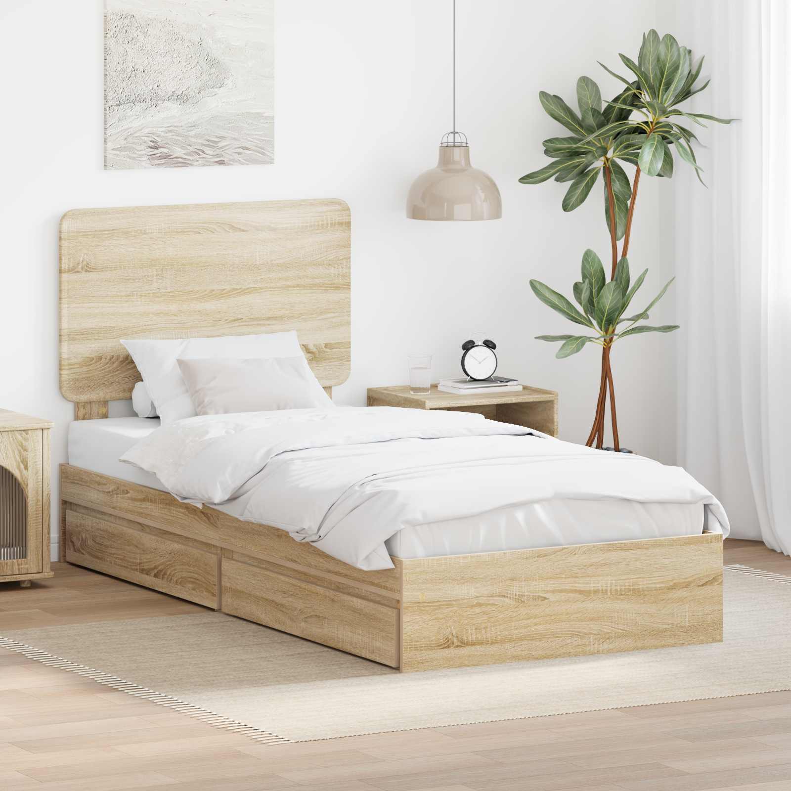 vidaXL Pat cu storage Stejar Sonoma 90 x 200 cm Lemn compozit