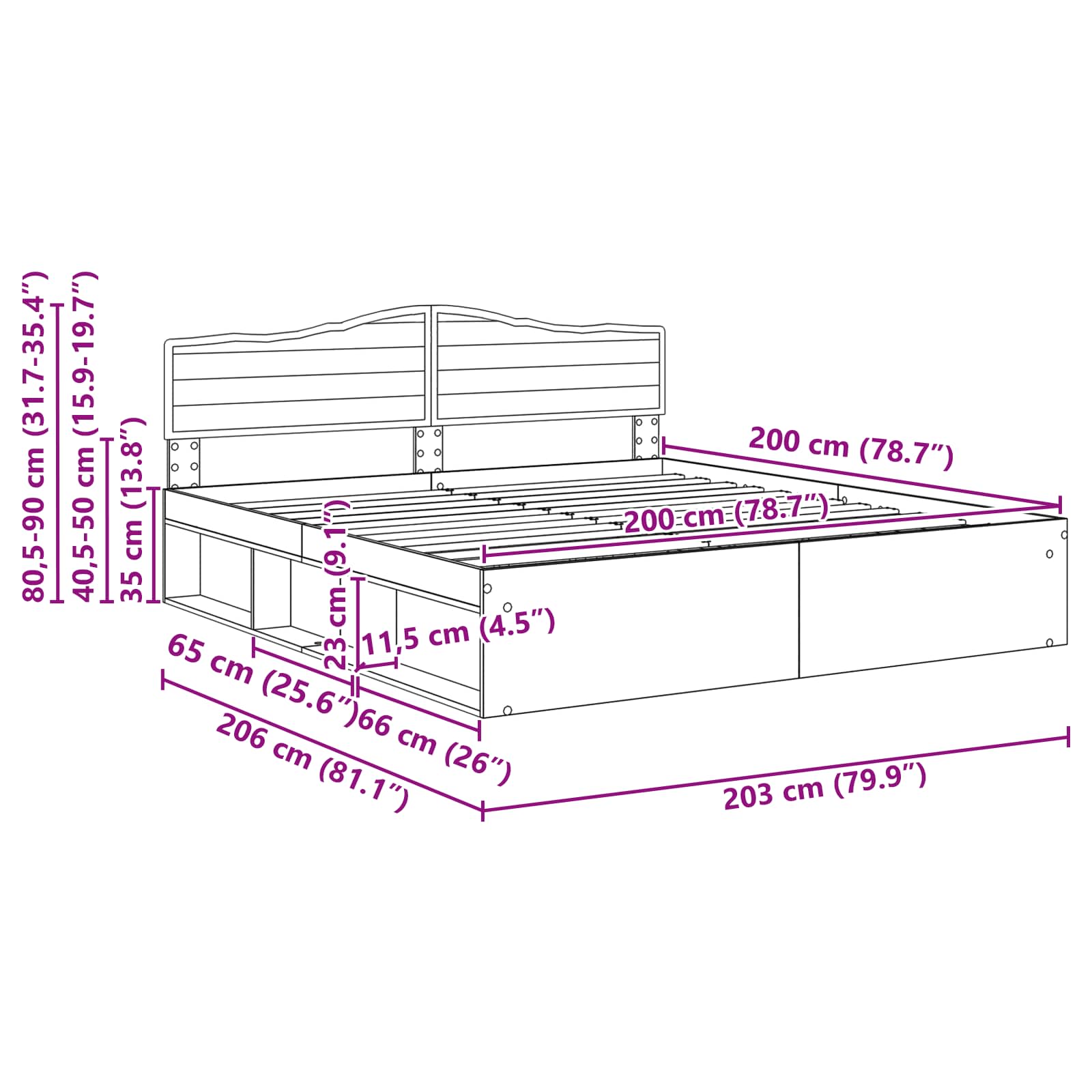 Bedframe met hoofdeinde Beton 200 x 200 cm Massief grenenhout image 13