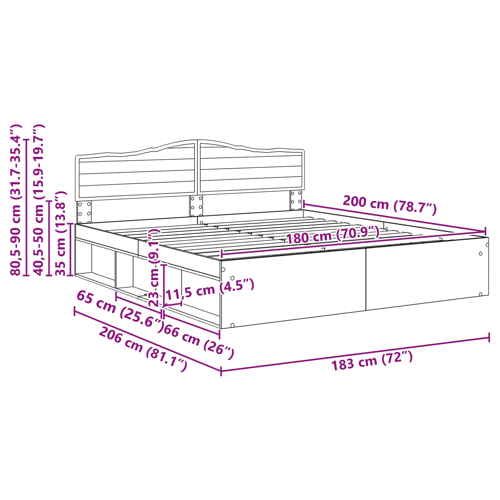 Bedframe Grijs Sonoma 180 x 200 cm Massief grenenhout image 13