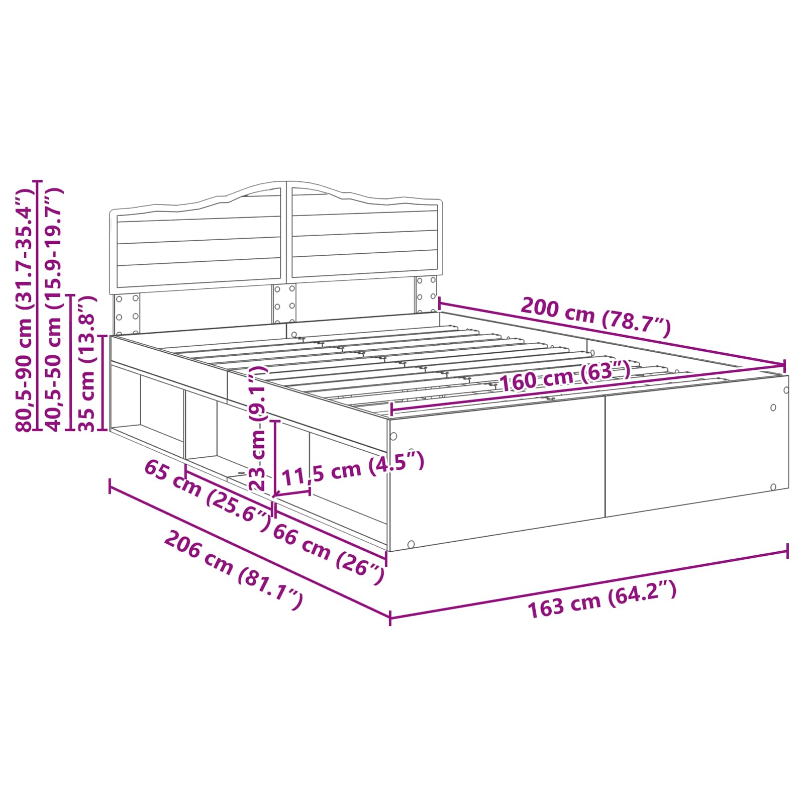 Bedframe Grijs Sonoma 160 x 200 cm Massief grenenhout image 13