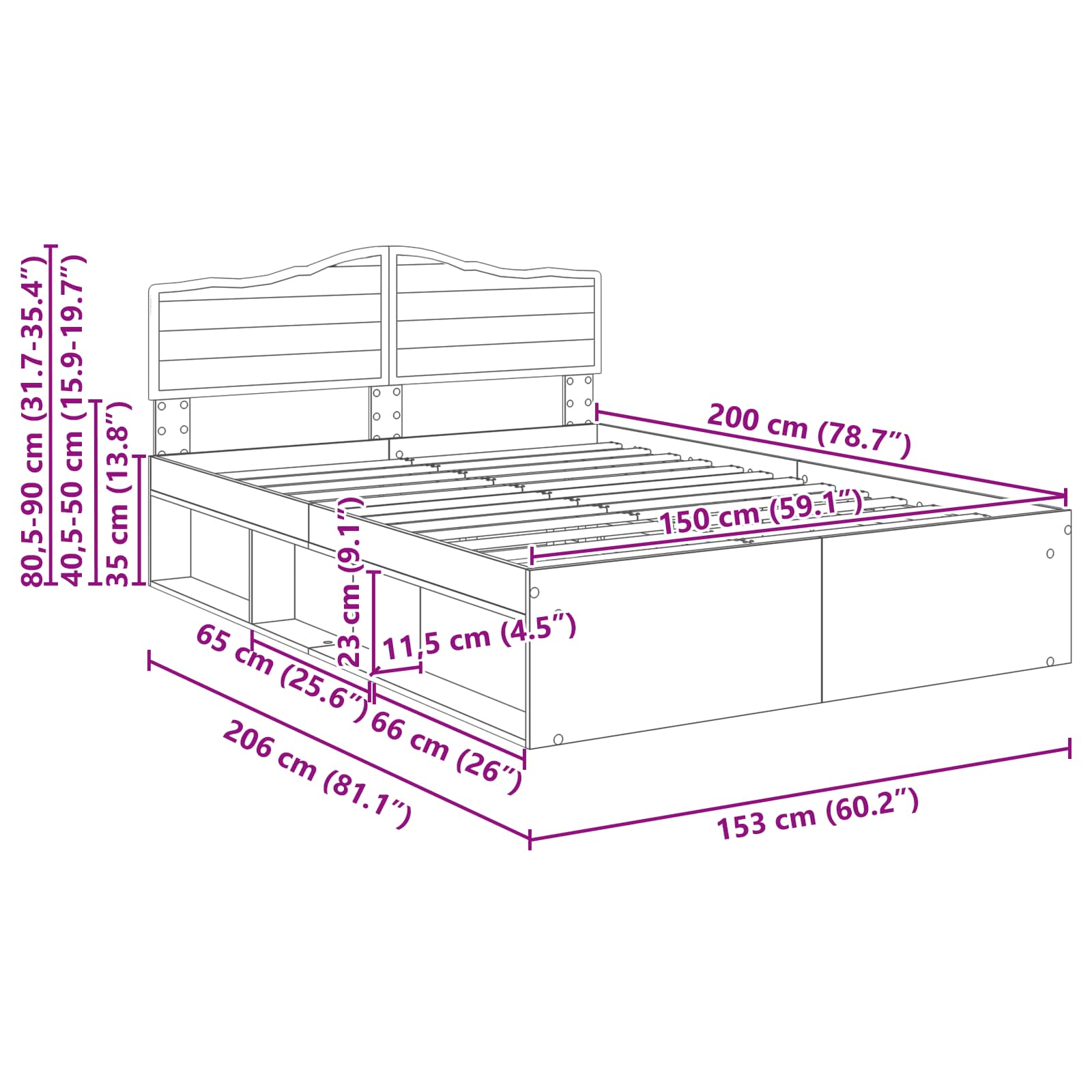 Bedframe Ambachtelijk eiken 150 x 200 cm Massief grenenhout image 13