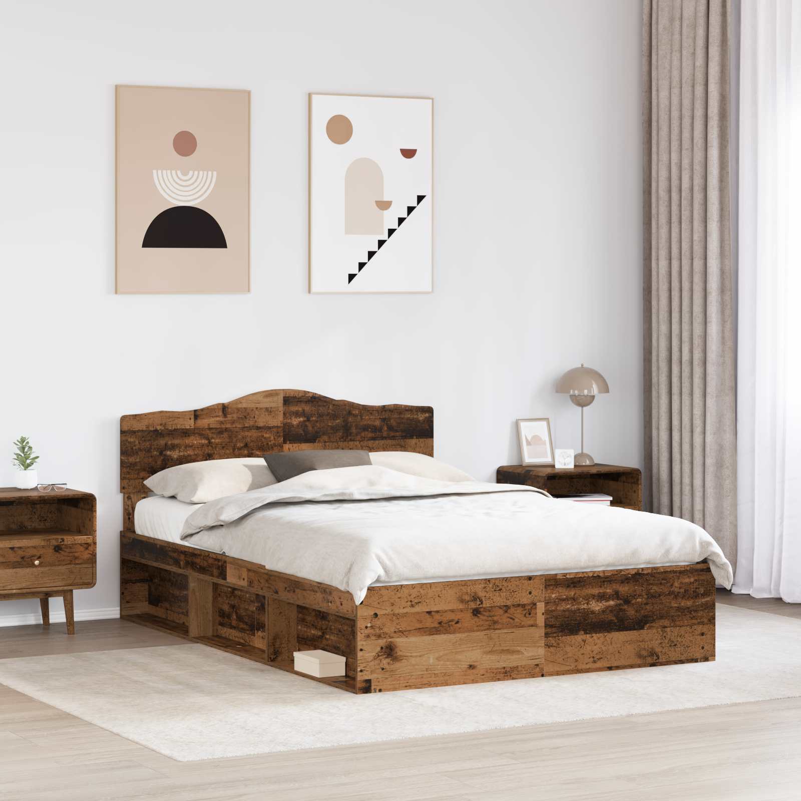 Bedframe met hoofdeinde Oudhout 140 x 200 cm Massief grenenhout image 3