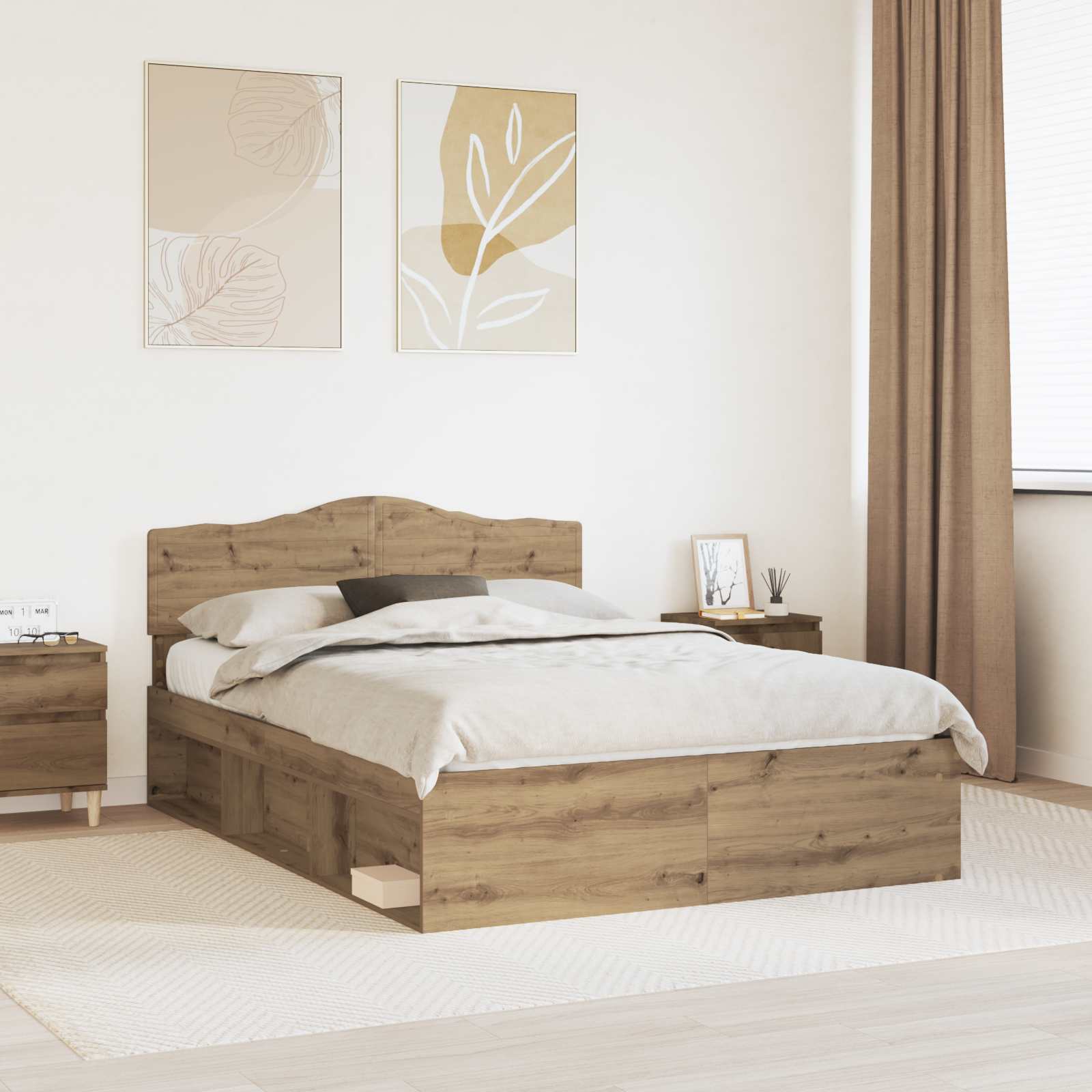 vidaXL Cadru de pat Stejar artizanal 140 x 190 cm Lemn de pin masiv