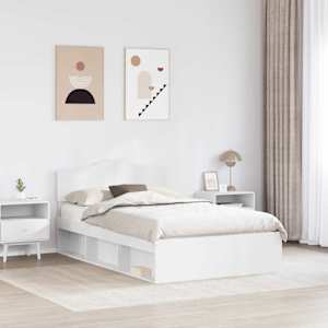 Rám postele s čelo Bílá 135 x 190 cm Masivní borové dřevo - obrázek 3