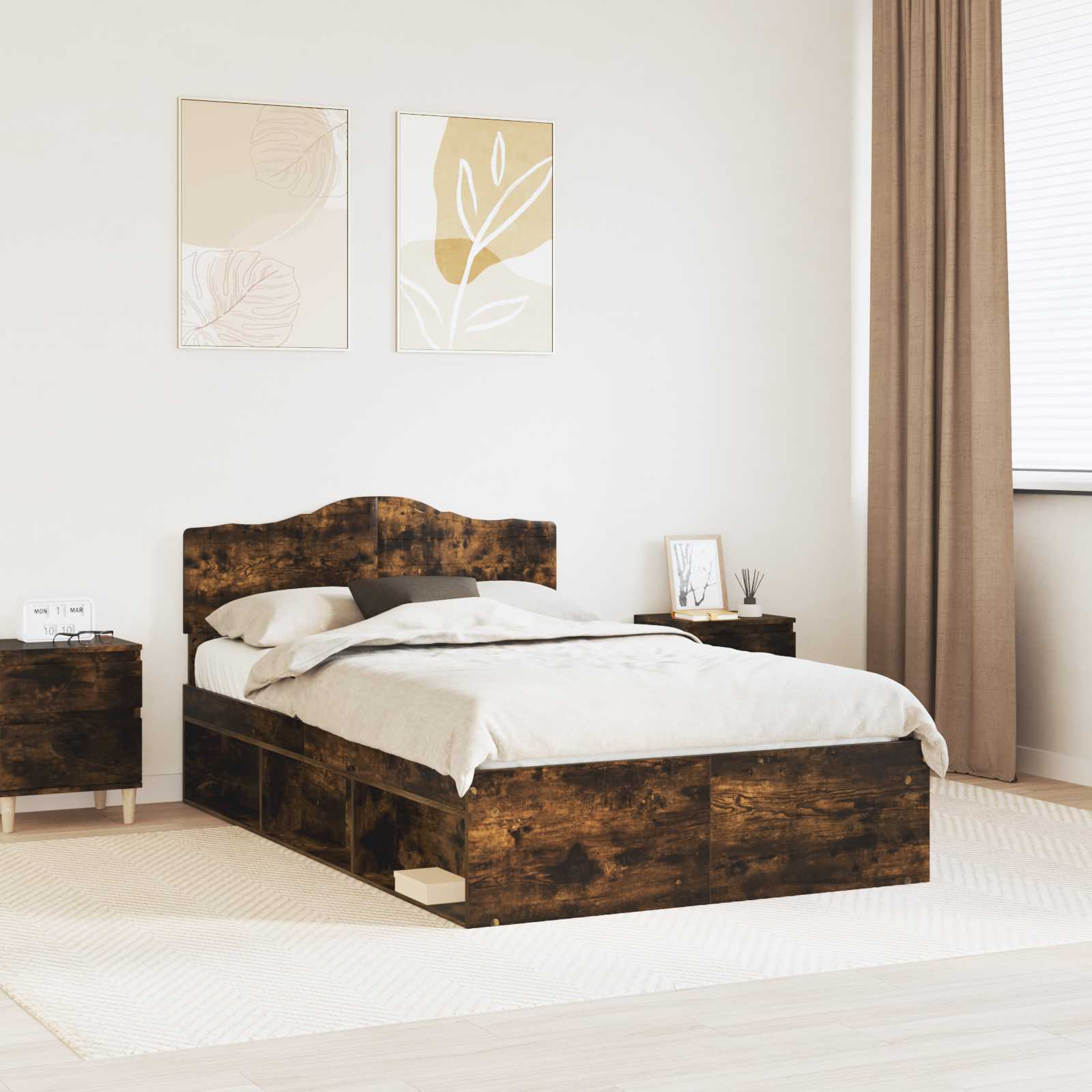 vidaXL Cadru de pat Stejar fumuriu 120 x 200 cm Lemn de pin masiv
