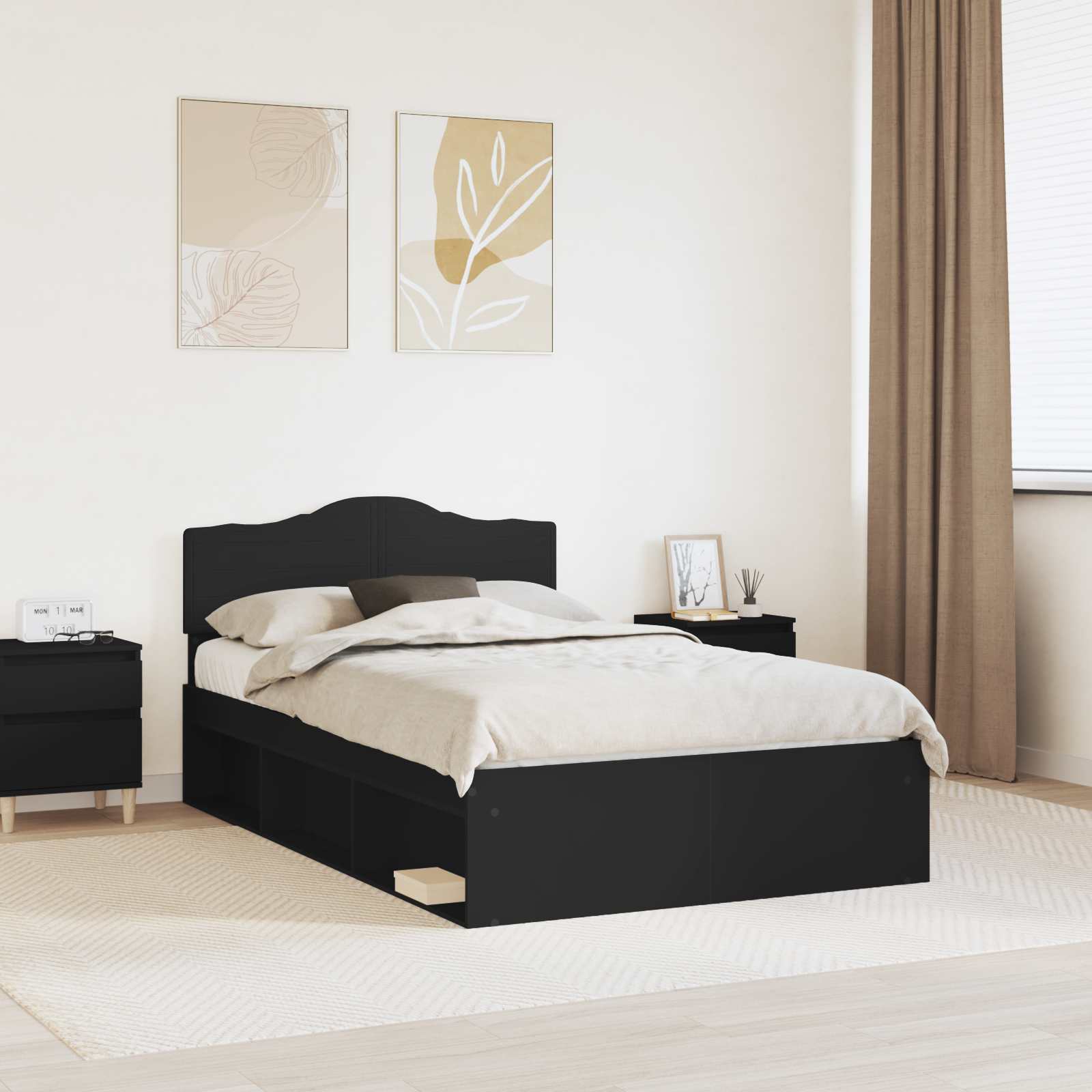 vidaXL Cadru de pat cu headboard Negru 120 x 190 cm Lemn de pin masiv