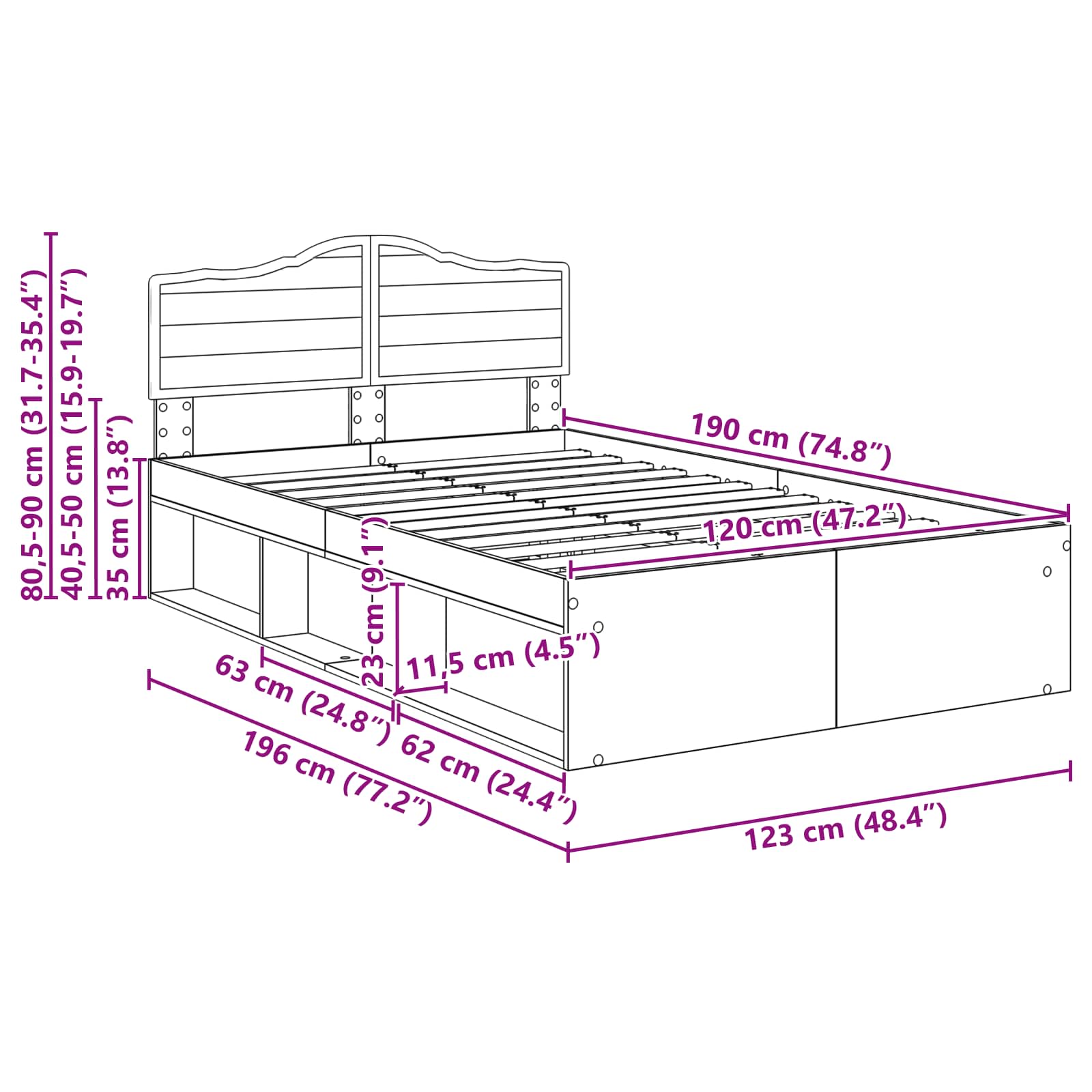 Bedframe Gerookt eiken 120 x 190 cm Massief grenenhout image 13
